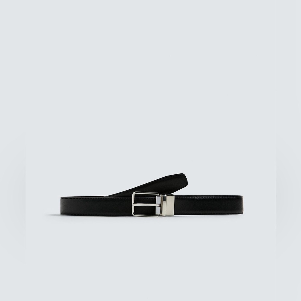 NWT. Zara Man Black Contrast Reversible Leather Belt. Size 40.